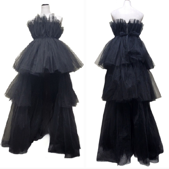 Fashion Nova Black Tulle High Low Strapless Dress Size Small - Picture 1 of 10